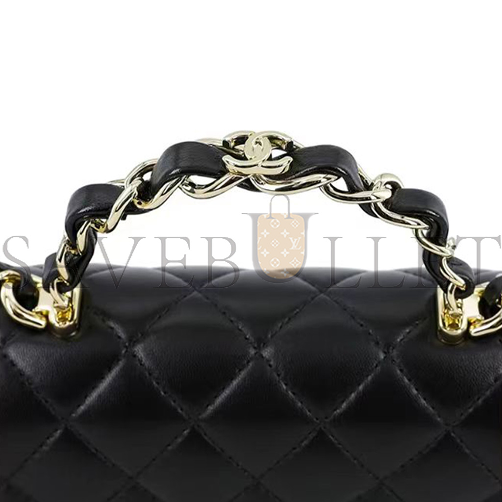 CHANEL MASTER FLAP BAG 23 BLACK LAMBSKIN GOLD HARDWARE AS2431 (20*12*6cm)